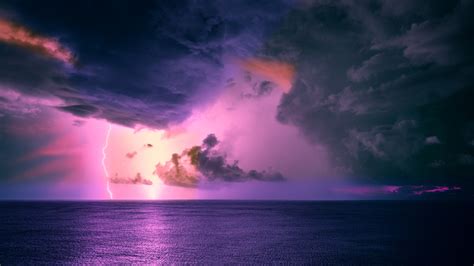 Ocean Storm With Cloud Horizon Lightning Hd Nature Wallpapers Hd
