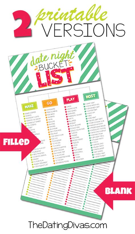 90 Date Ideas Printable Date Night Bucket List