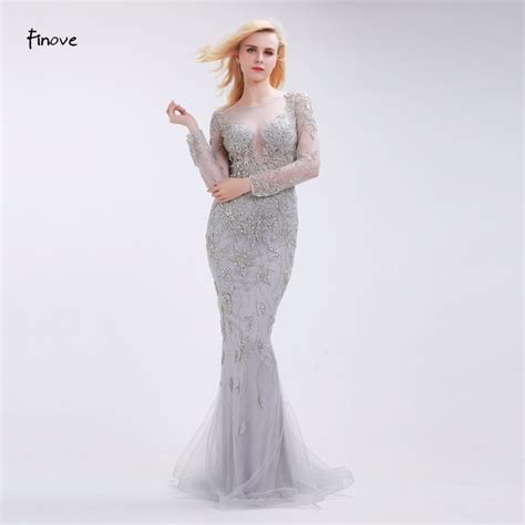 Finove Beading Evening Dresses Classic Gray 2020 New Sexy Mermaid See