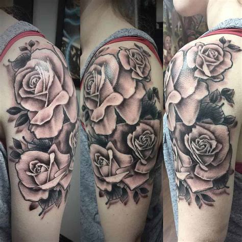Black And White Rose Tattoo Sleeve ~ Tattoos Rose Sleeve Tattoo Half