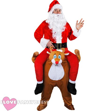 Santa Riding Reindeer Costume Fancy Dress Funny Novelty Father