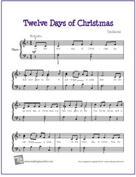 Ave maria, intermediate, piano solo, music video. Twelve Days of Christmas | Free Easy Piano Sheet Music ...