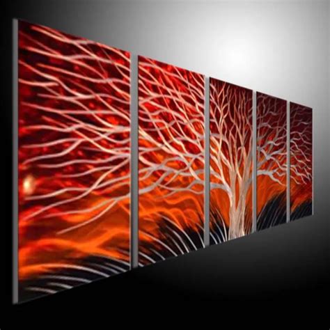 Metal Sculpture Wall Red Tree Metal Painting Original Abstract Wall