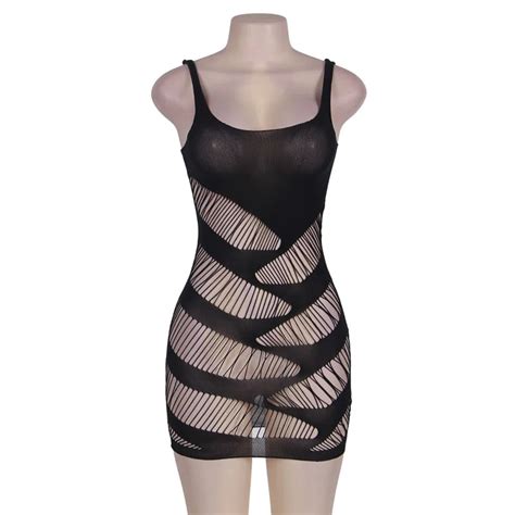 sexy stripe sheer opaque spaghetti strap stretchy mini dress bodystockings jacquard bodysuit