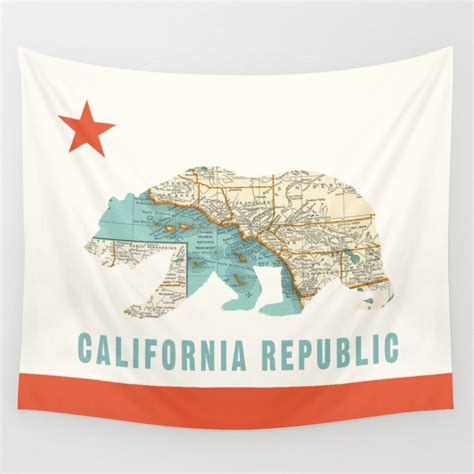 Alternative ways to use a wall tapestry. California Bear Flag with Vintage Map Wall Tapestry by shelleygardea in 2020 | Vintage map ...