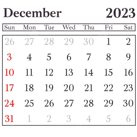 Dark Gray December 2023 Calendar Monthly Simple Table Style December