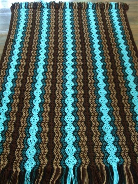 Reserved For Cassidy Striped Afghan In Brown Turquoise And