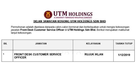 Management trainee at kgb holdings sdn. Permohonan Jawatan Kosong UTM Holdings Sdn Bhd • Portal ...