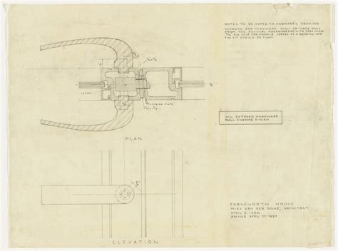 Ludwig Mies Van Der Rohe Farnsworth House Plano Illinois Door Handle Plan Elevation The