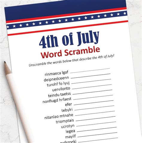 Th Of July Printable Game Fourth Of July Party Ideas Word Etsy In