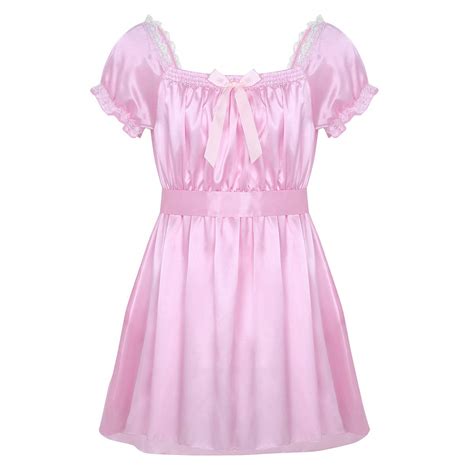 Buy Iixpin Mens Lingerie Shiny Satin Dress Ruffled Frilly Sissy Dress
