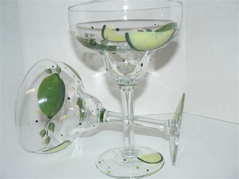 Hand Painted Margarita Glasses With Limes Set Of 4 Etsy