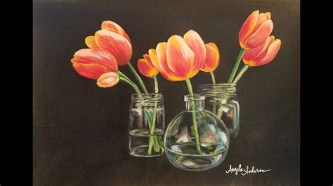 How To Paint Tulips In Glass Vases With Acrylics Step By Step Tutorial Youtube