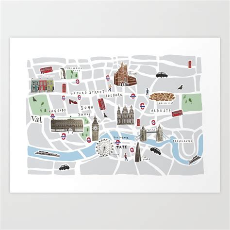 Map Of London Art Print By Rosie Foden Illustration And Design Society6