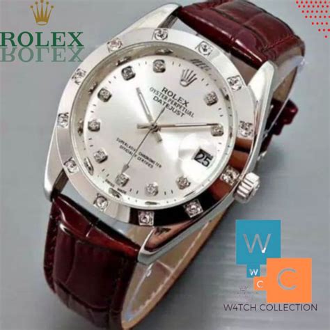 Jual Jam Tangan Rolex Original Diamond Strap Kulit Classical 45cm Big Size Leather Mesin Halus