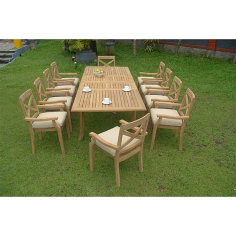 Teak Dining Set10 Seater 11 Pc Large 117 Rectangle Table And 10