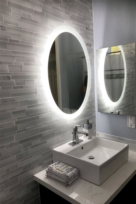 A collection of modern vanity mirrors. Side-Lighted LED Bathroom Vanity Mirror: 24" x 32" - Oval ...