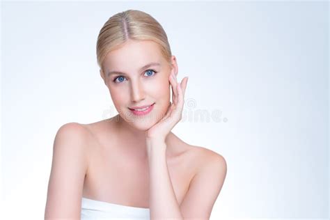 Personable Beautiful Woman With Perfect Smooth Skin Portrait Stock