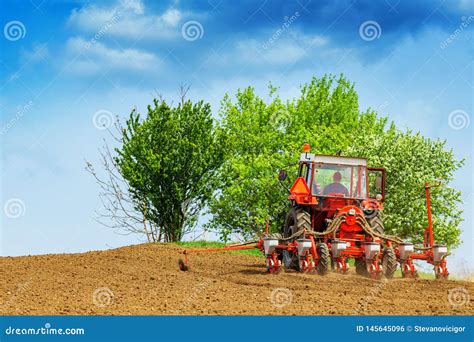 Tractor With Mounted Crop Seeder Stock Photo Image Of Cultivated