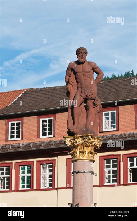 Market Square And Statue Of Hercules In Old Town Heidelberg Germany