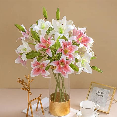 Pc D Print Lily Fake Flowers Latex Film Real Touch Lilies Artificial
