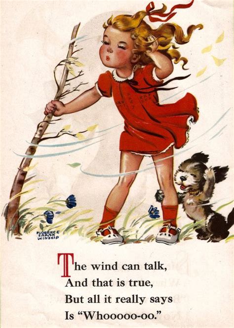 Vintage Childrens Book Illustration Girl Puppy Windy Day Etsy Book