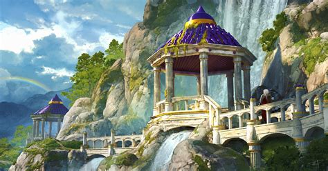 Wallpaper Max Suleimanov Digital Art Fantasy Art Waterfall Bridge