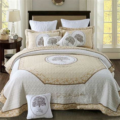 100cotton Bedspread Embroidery Quilt White Bed Cover Set