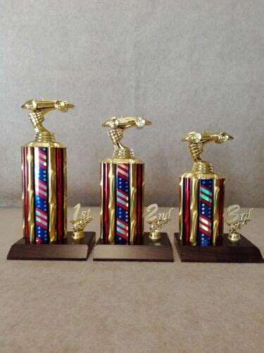 3 Pinewood Derby Cub Scouts Trophies 1st 2nd 3rd Place Patriotic