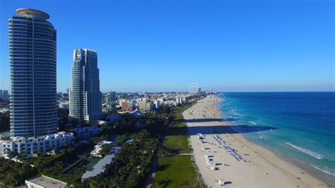 Miami Beach Florida Aerial View Of City Skyline At Dusk Stock Photo