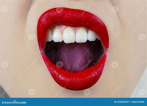 sensual mouth with red lipstick and white teeth stock image image of health girls 225456701
