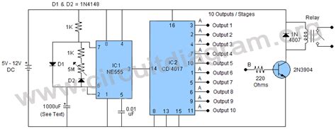 Multi Stage Ajustable Long Duration Timer Circuit Diagram