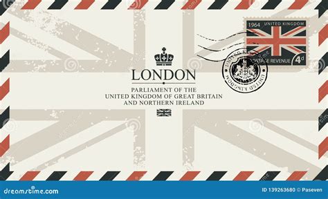Postcard Or Envelope With Flag Of United Kingdom Stock Vector