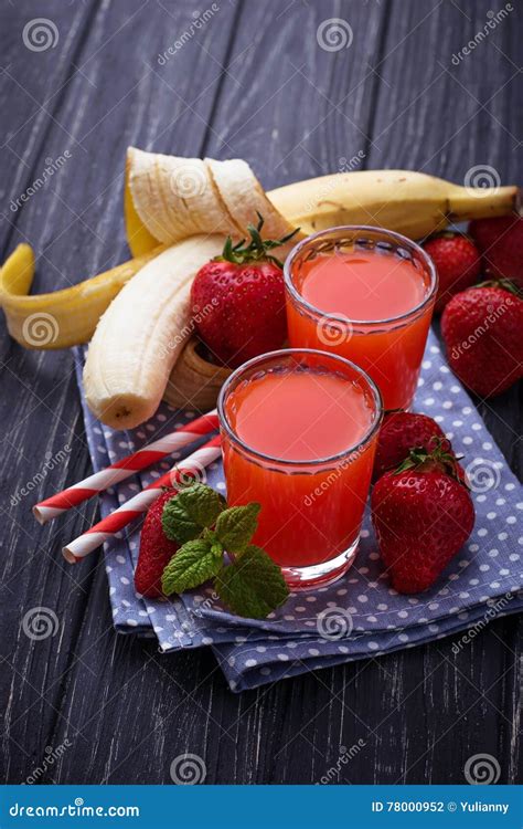 Sweet Strawberry And Banana Juice Stock Photo Image Of Spring Fresh