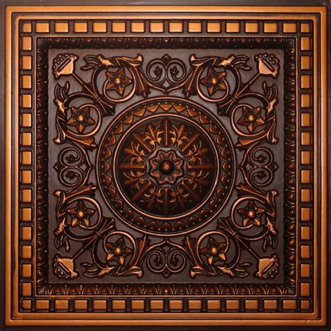 Blue washed copper on acoustic pattern #2. 24"x24" D215 PVC Decorative Coffered Ceiling Tiles ...
