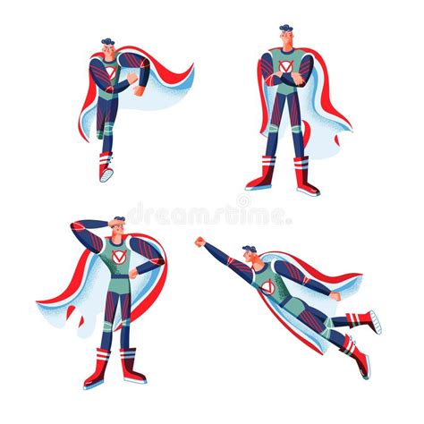 Superhero In Costumes Set Cartoon Comic Heroes With Capes Vector