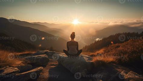 One Person Meditates In Lotus Position Enjoying Tranquil Mountain
