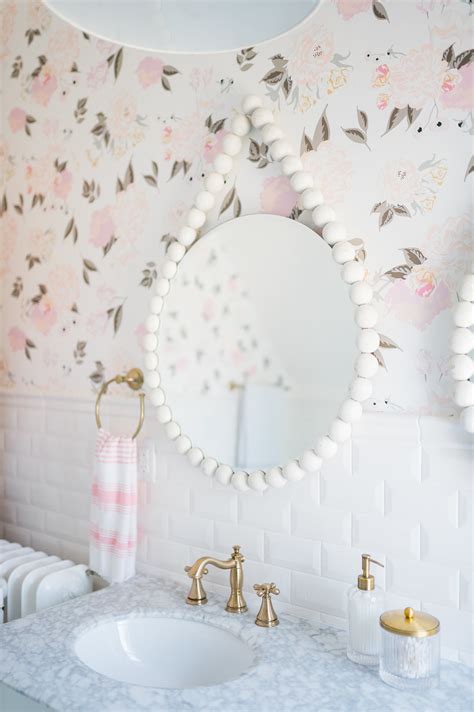 Tess Mirror Floral Wallpaper Airy Modern Feminine Bathroom The Leslie