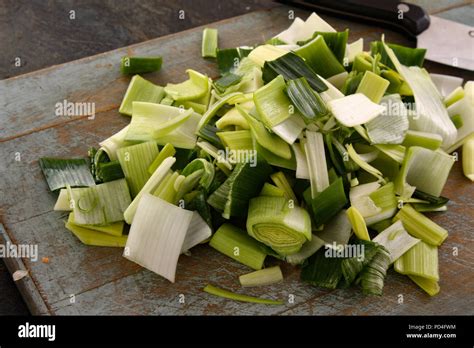 Preparing Fresh Chopped Leeks Stock Photo Alamy