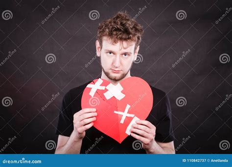 Sad Man With Glued Heart By Plaster Stock Image Image Of Problem