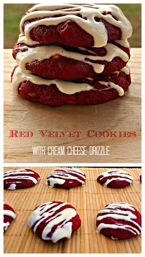 Red Velvet Cookies With Cream Cheese Drizzle Recipe Food Red Velvet Cookies Desserts