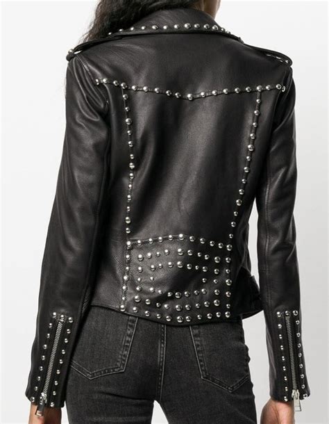 Women Silver Studded Leather Jacket Spiked Silver Color Studs Etsy