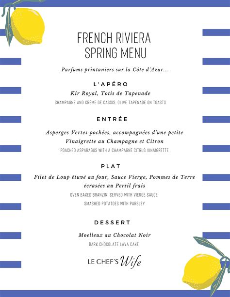 Simple French Riviera Spring Menu Le Chefs Wife