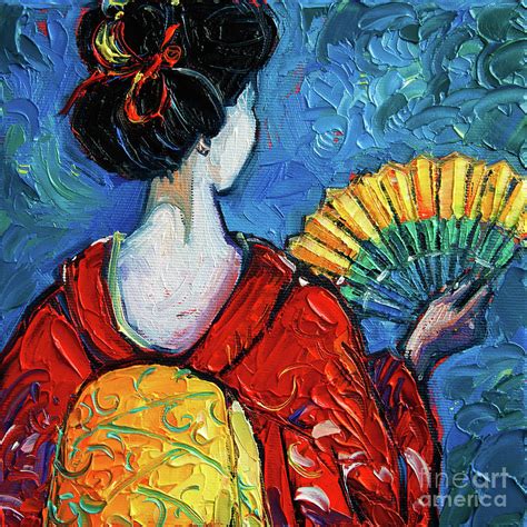 Geisha With Yellow Fan Commissioned Palette Knife Oil Painting Mona