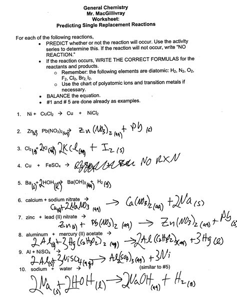 Https://tommynaija.com/worksheet/chemistry Single Replacement Reaction Worksheet Answer Key
