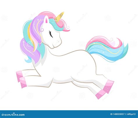 Cute Magic Cartoon Unicorn Illustration For Children Stock Vector