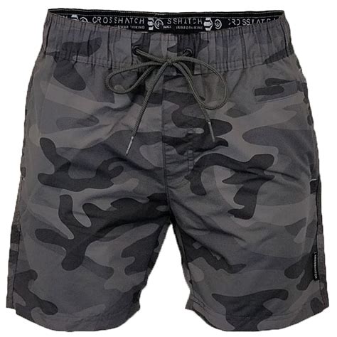 Crosshatch Mens Designer Army Camo Swimming Trunks Shorts Charcoal