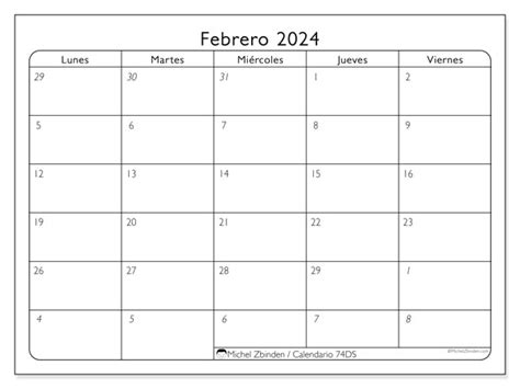 Calendario Febrero 2024 74DS Michel Zbinden ES