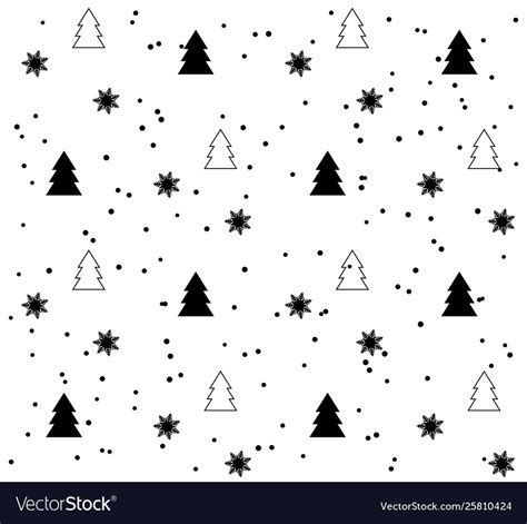 White Seamless Pattern With Black Christmas Trees Vector Image