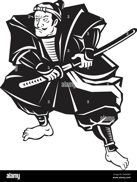 Illustration Of A Samurai Warrior About To Draw Katana Sword In
